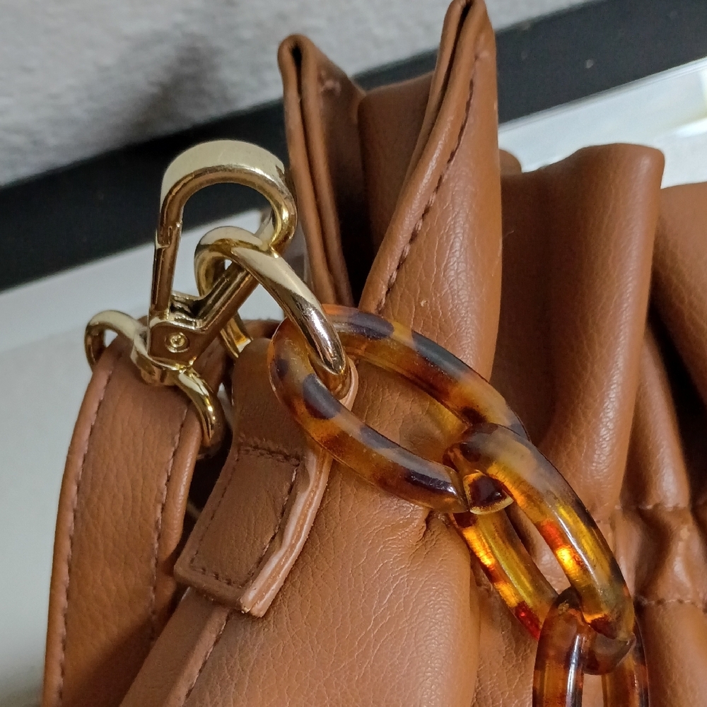 Brown Leather Snap Button Bag With Decorative Str… - image 8